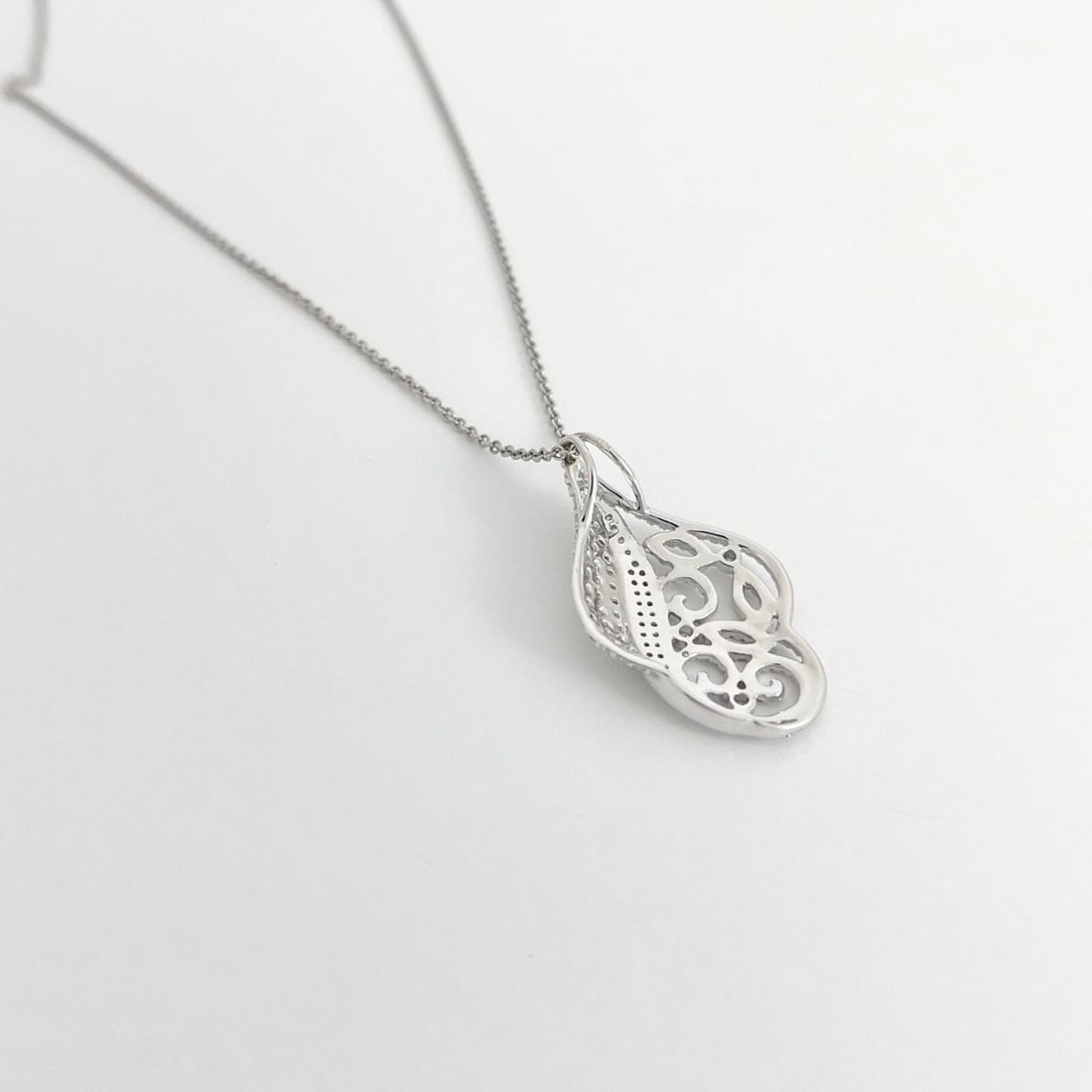 Asymmetrical Floral Diamond Filigree Pendant Necklace 18K White Gold, .82 CTW - 7