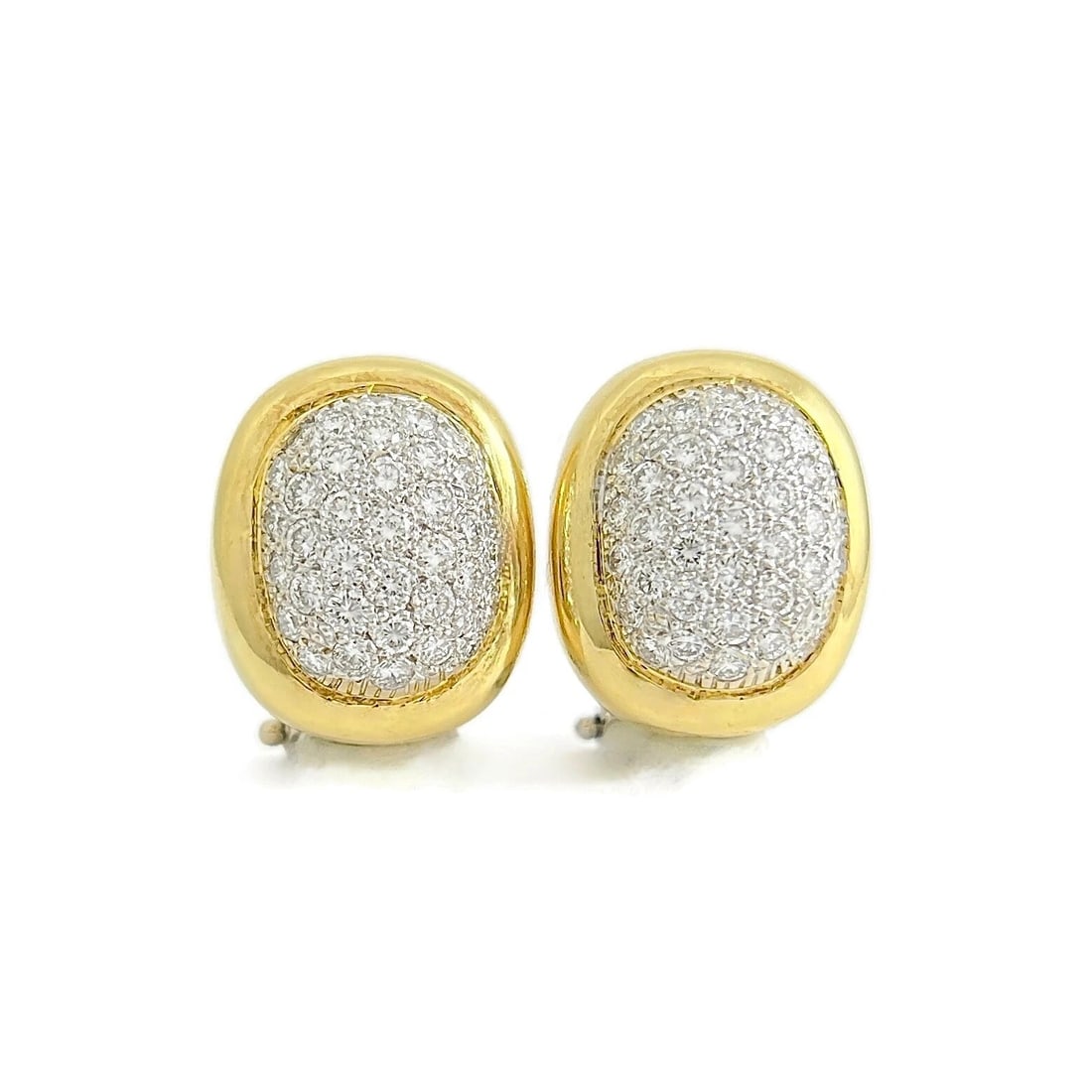 Oval Pave Diamond Dome Drop Stud Earrings 18K Yellow Gold, 1.05 CTW - 2