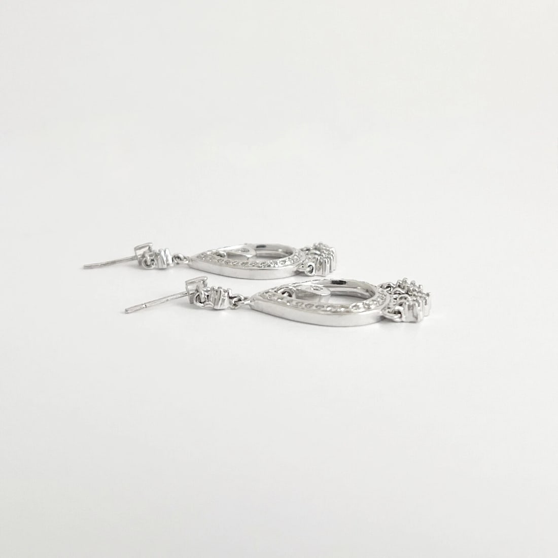 Diamond Teardrop Fringe Dangle Drop Earrings 14K White Gold, .65 CTW - 7