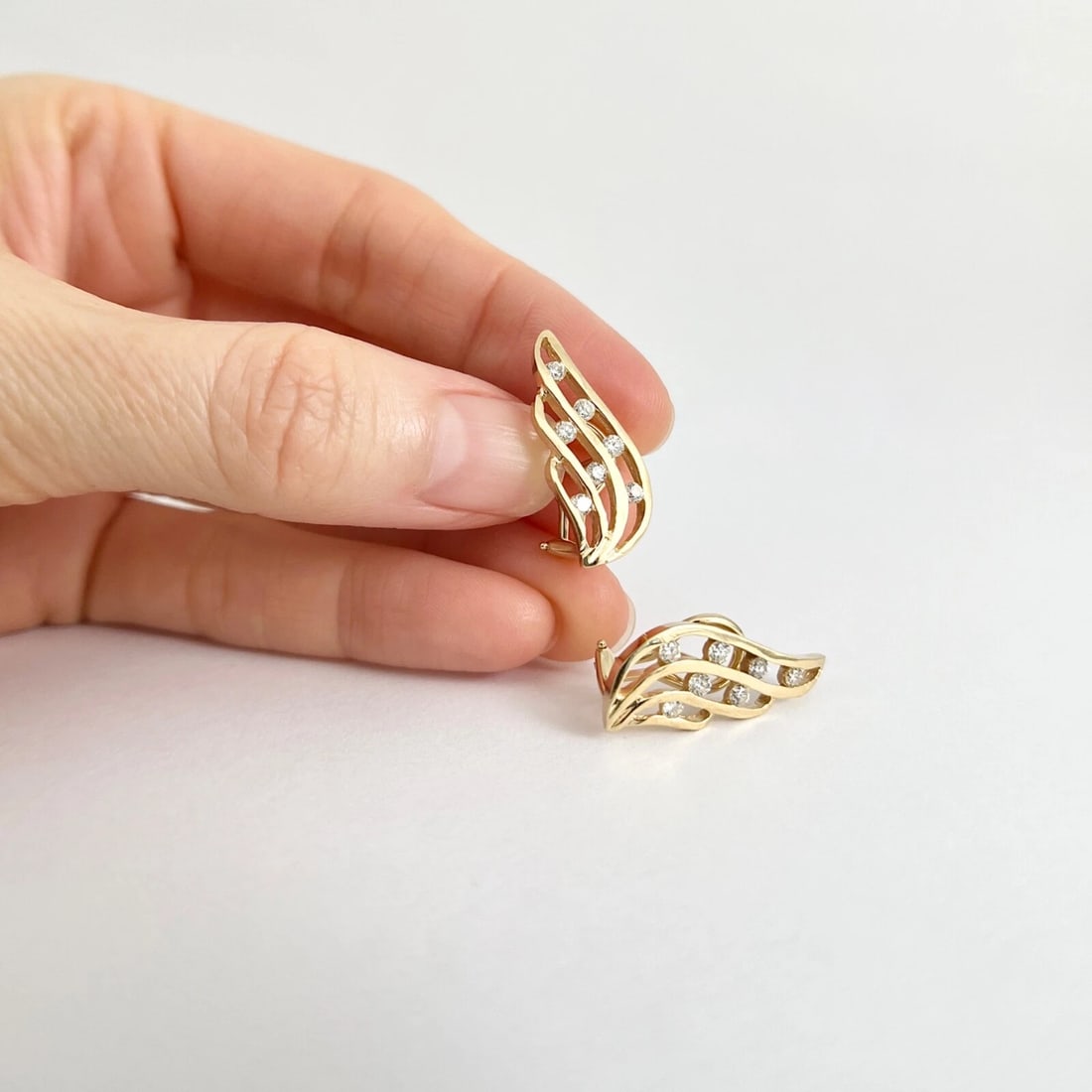 Diamond Wing Crawler Stud Earrings 14K Yellow Gold, .49 ctw - 3