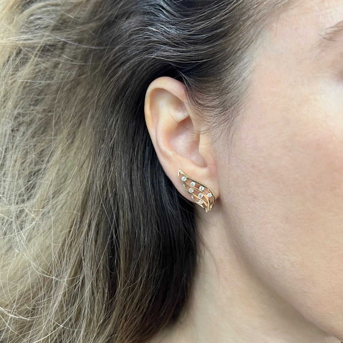 Diamond Wing Crawler Stud Earrings 14K Yellow Gold, .49 ctw - 4