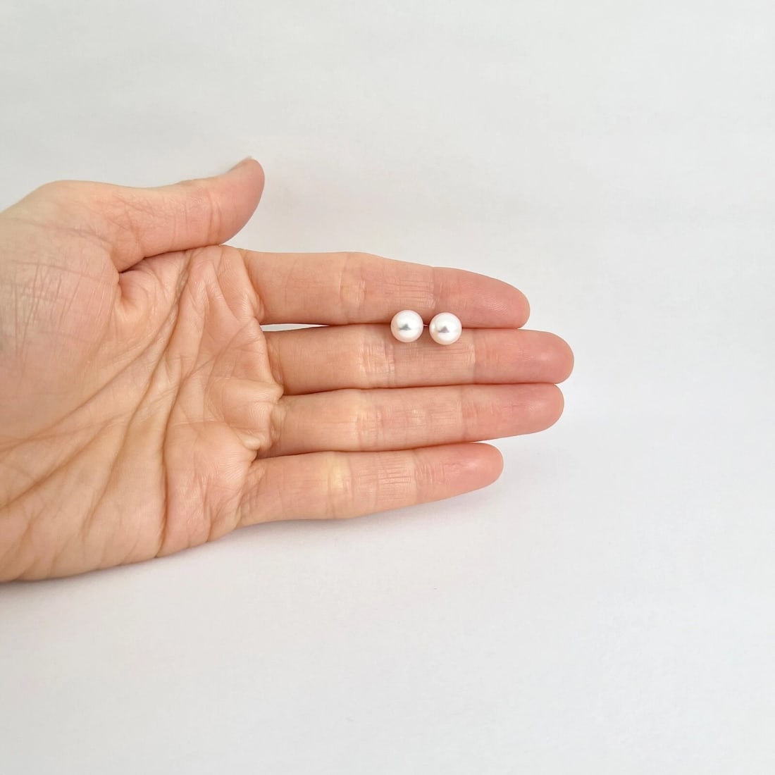 Round Cultured Pearl Stud Earrings 14K White Gold, 7 mm - 7.5 mm - 3