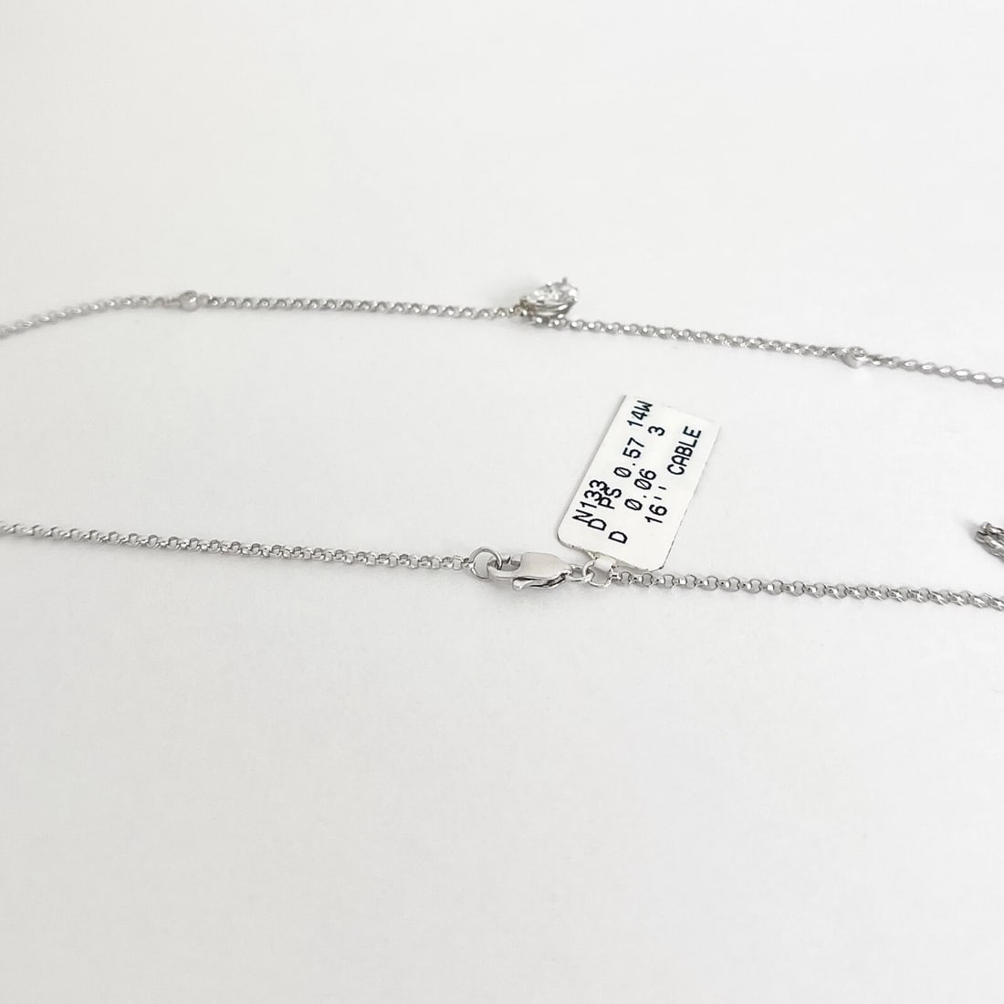 Pear Diamond Solitaire Station Pendant Necklace 14K White Gold, .63 CTW - 7