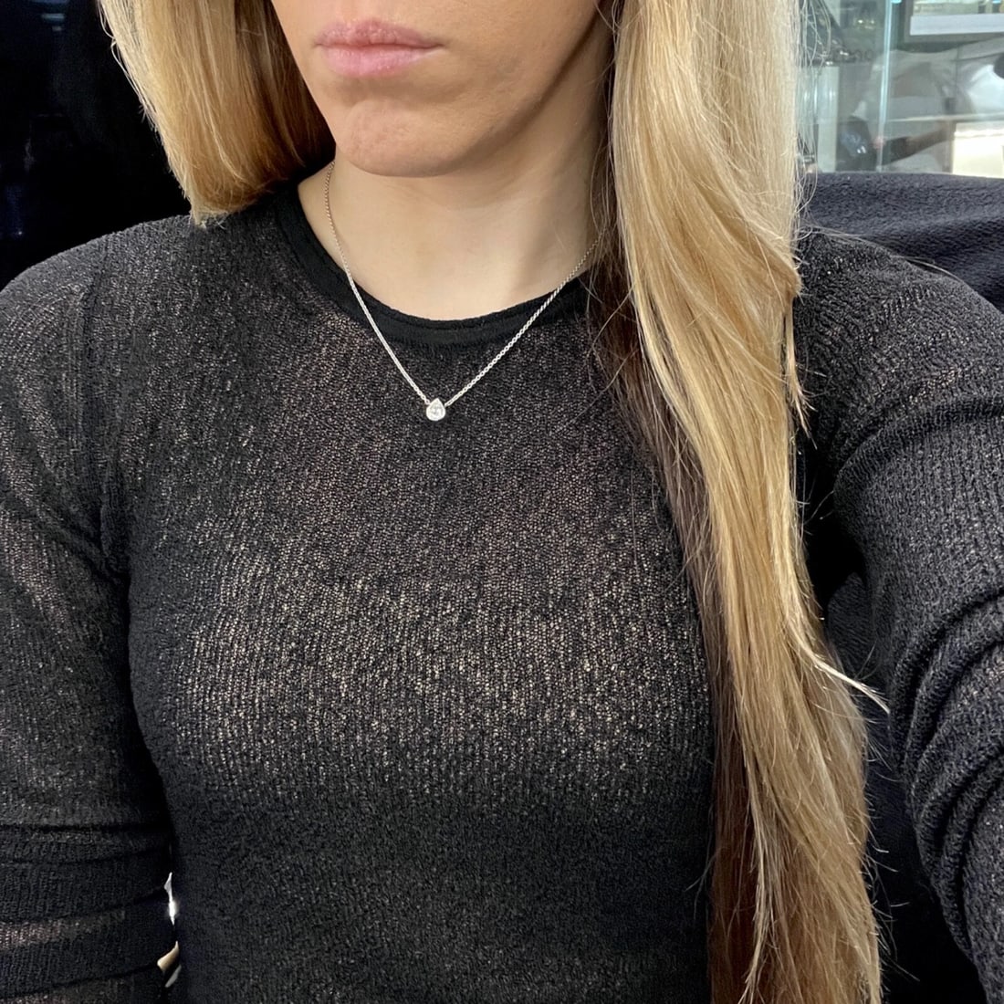 Pear Diamond Solitaire Bezel Pendant Necklace 14K White Gold, .70 CT - 4