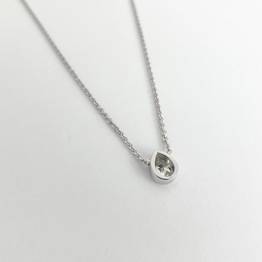 Pear Diamond Solitaire Bezel Pendant Necklace 14K White Gold, .70 CT - 7