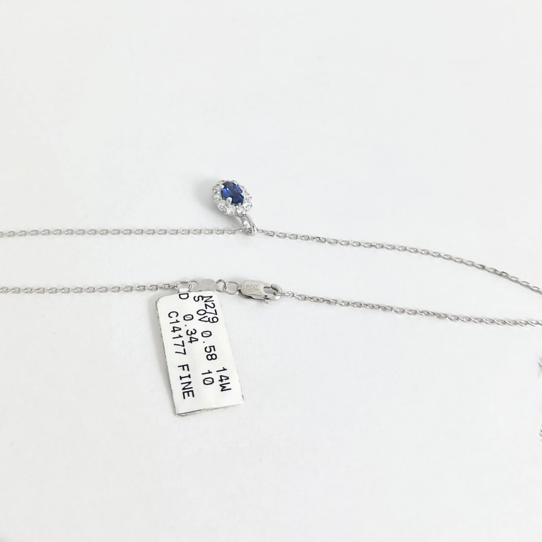 Oval Blue Sapphire Diamond Halo Gemstone Pendant Necklace 14K White Gold, .92 TW - 8