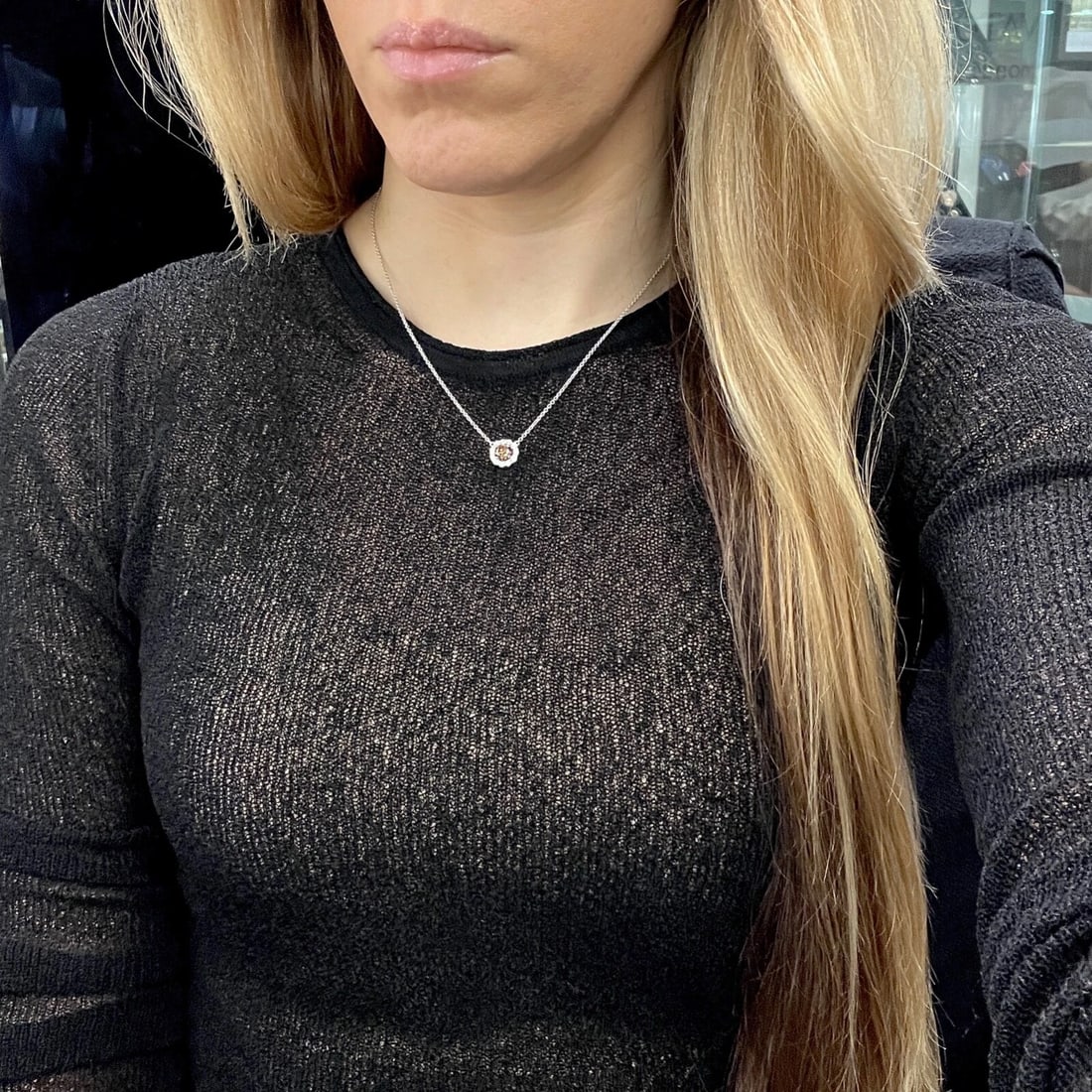 Fancy Brown Diamond Round Halo Pendant Necklace 14K White Gold, 1.03 CTW - 4