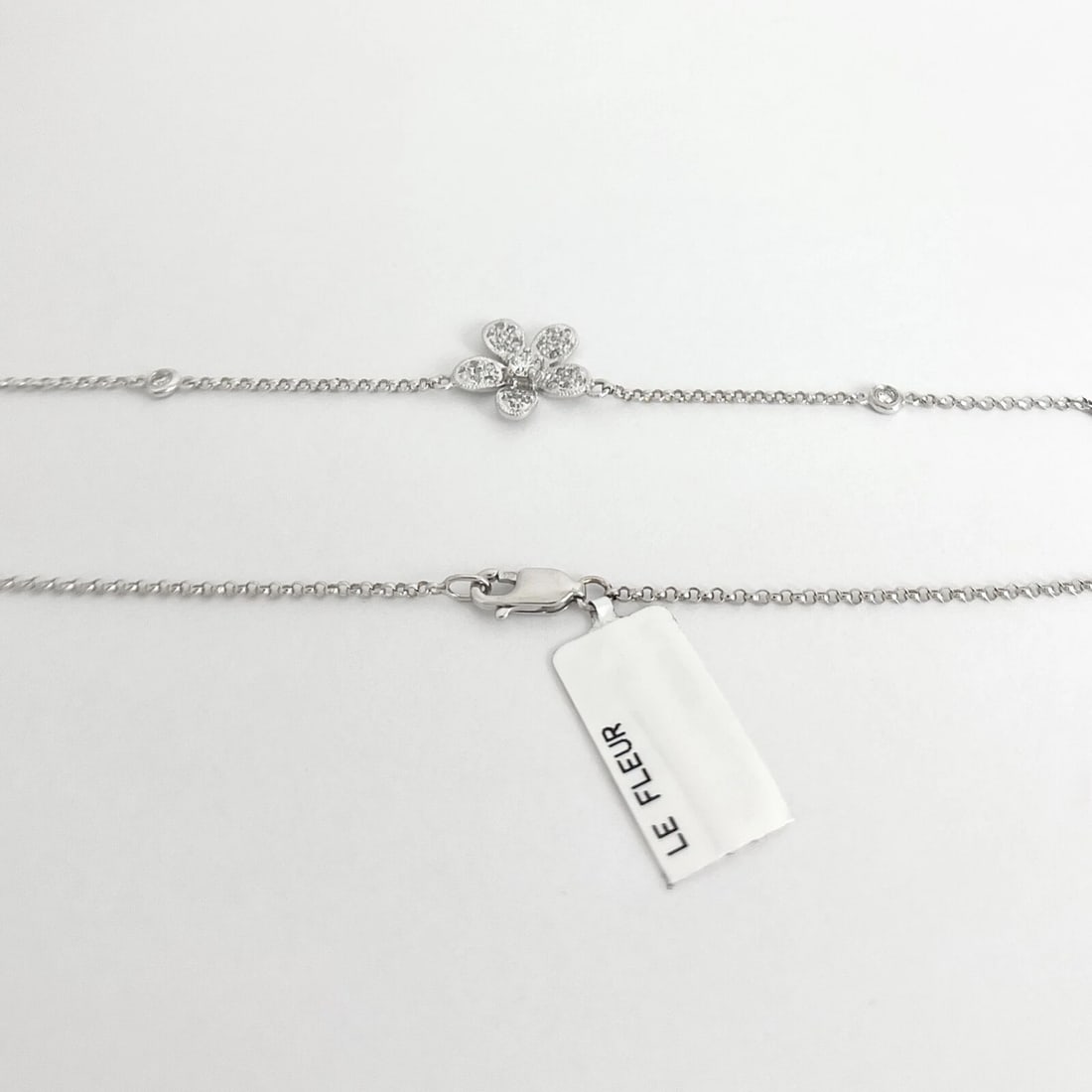 Pave Diamond Flower Pendant Station Necklace 18K White Gold, .46 CTW - 8