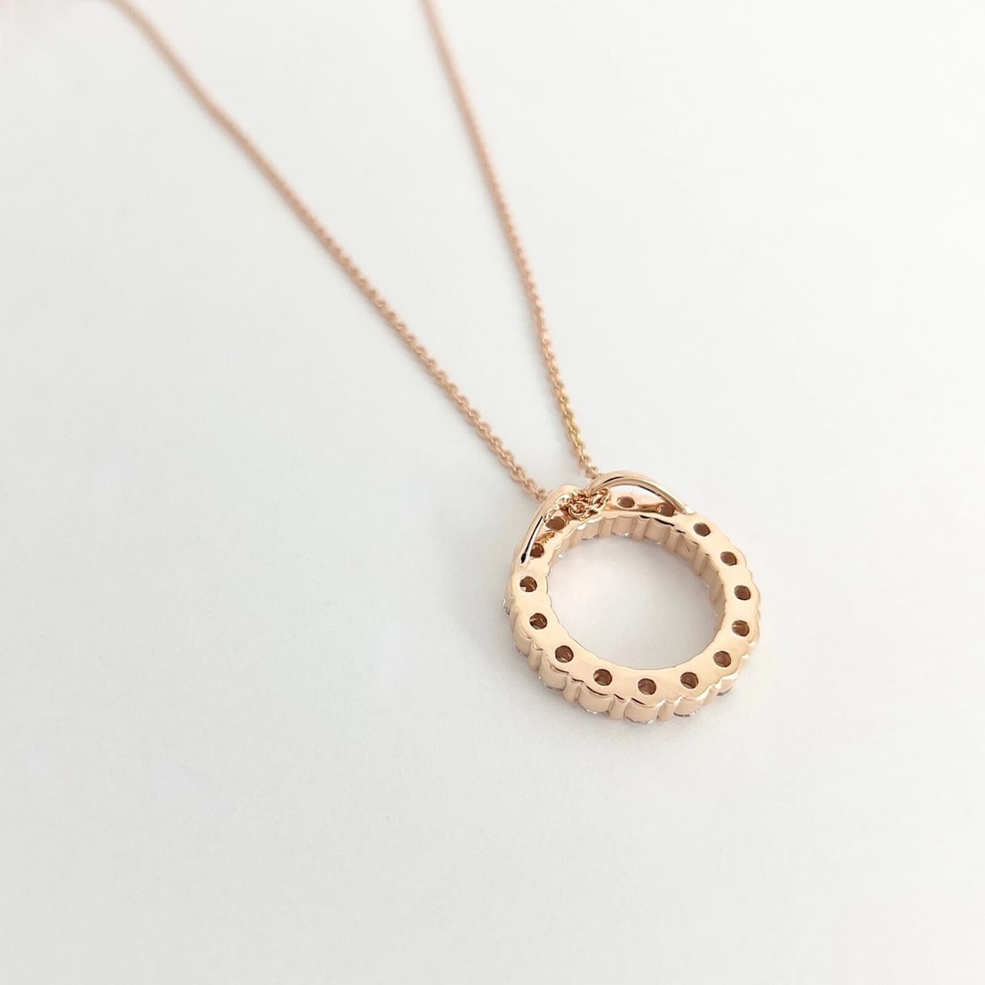 Open Circle of Life Diamond Pendant Necklace 14K Pink Rose Gold, 1.63 CTW - 7