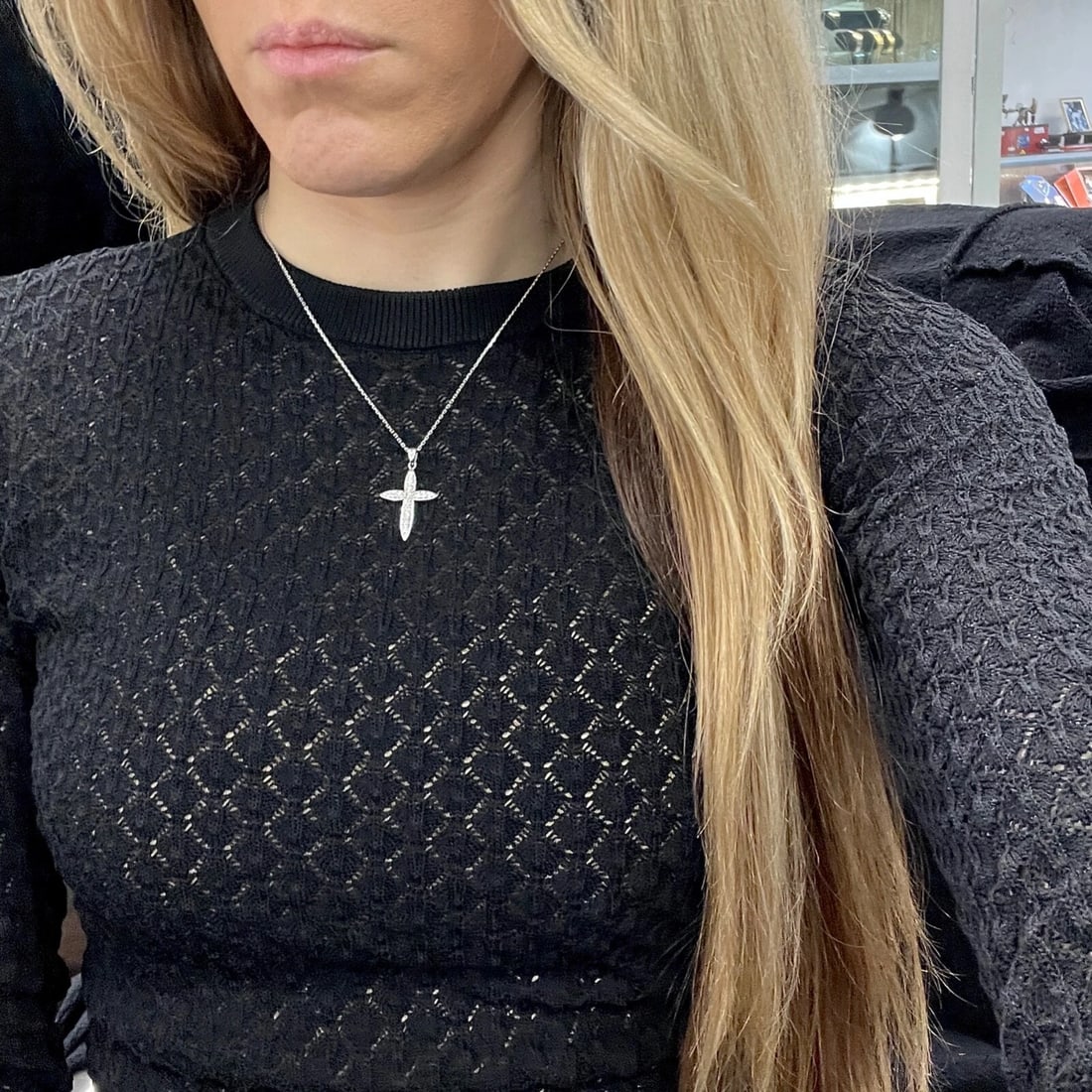 Pave Diamond Cross Pendant Necklace 14K White Gold, .72 CTW - 4