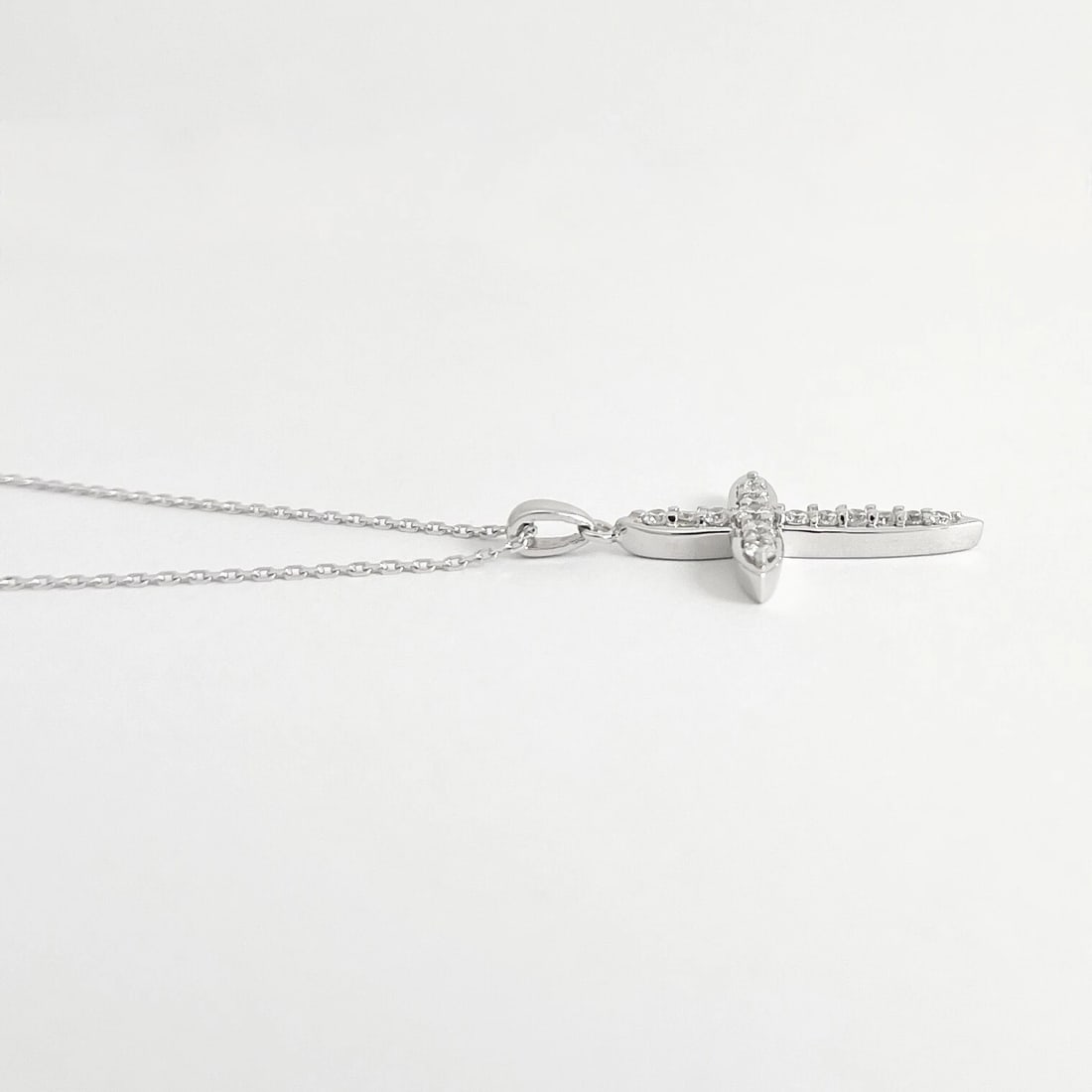 Pave Diamond Cross Pendant Necklace 14K White Gold, .72 CTW - 6