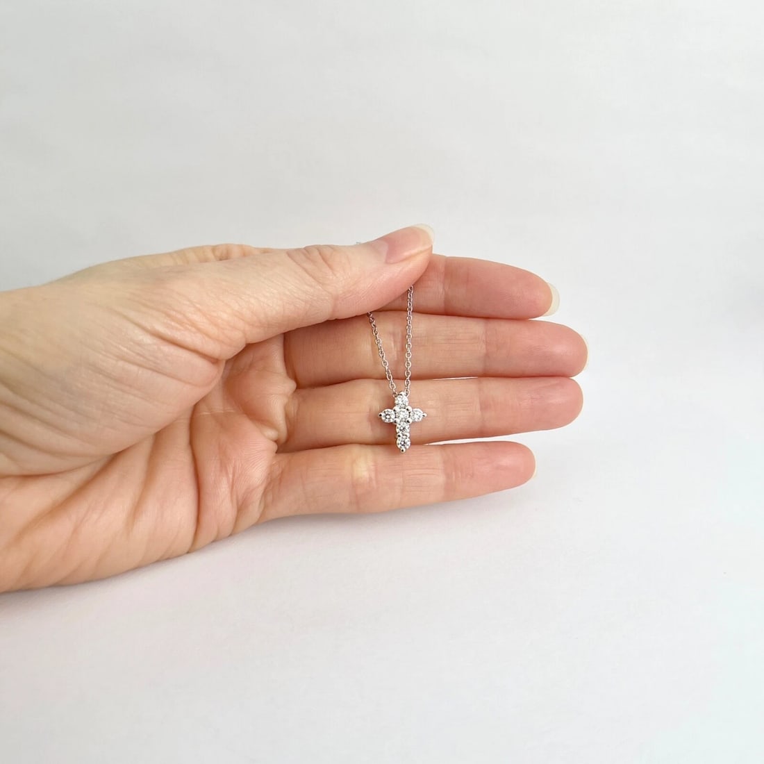 Small Diamond Cross Pendant Necklace 14K White Gold, .55 CTW - 3