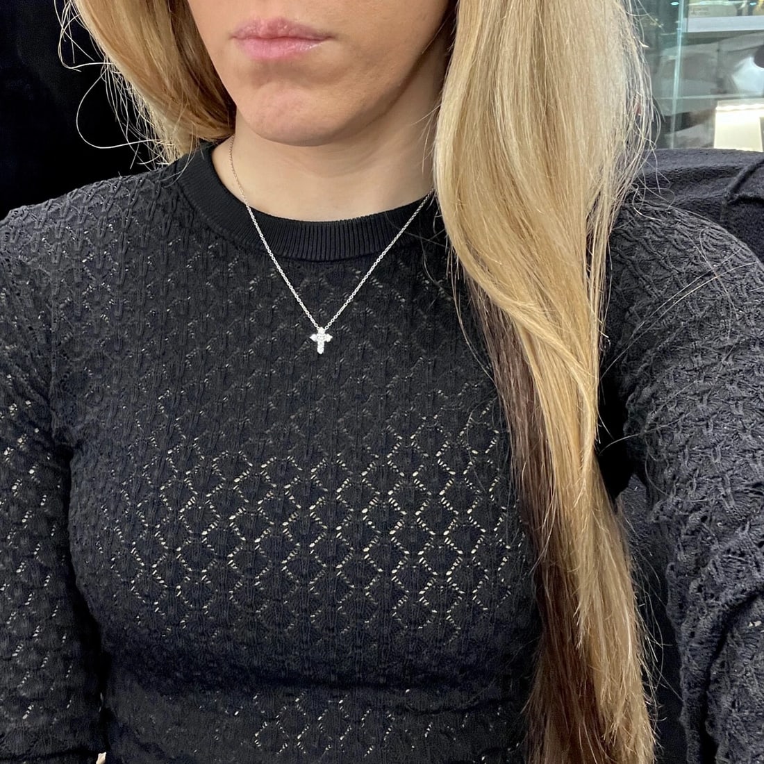 Small Diamond Cross Pendant Necklace 14K White Gold, .55 CTW - 4