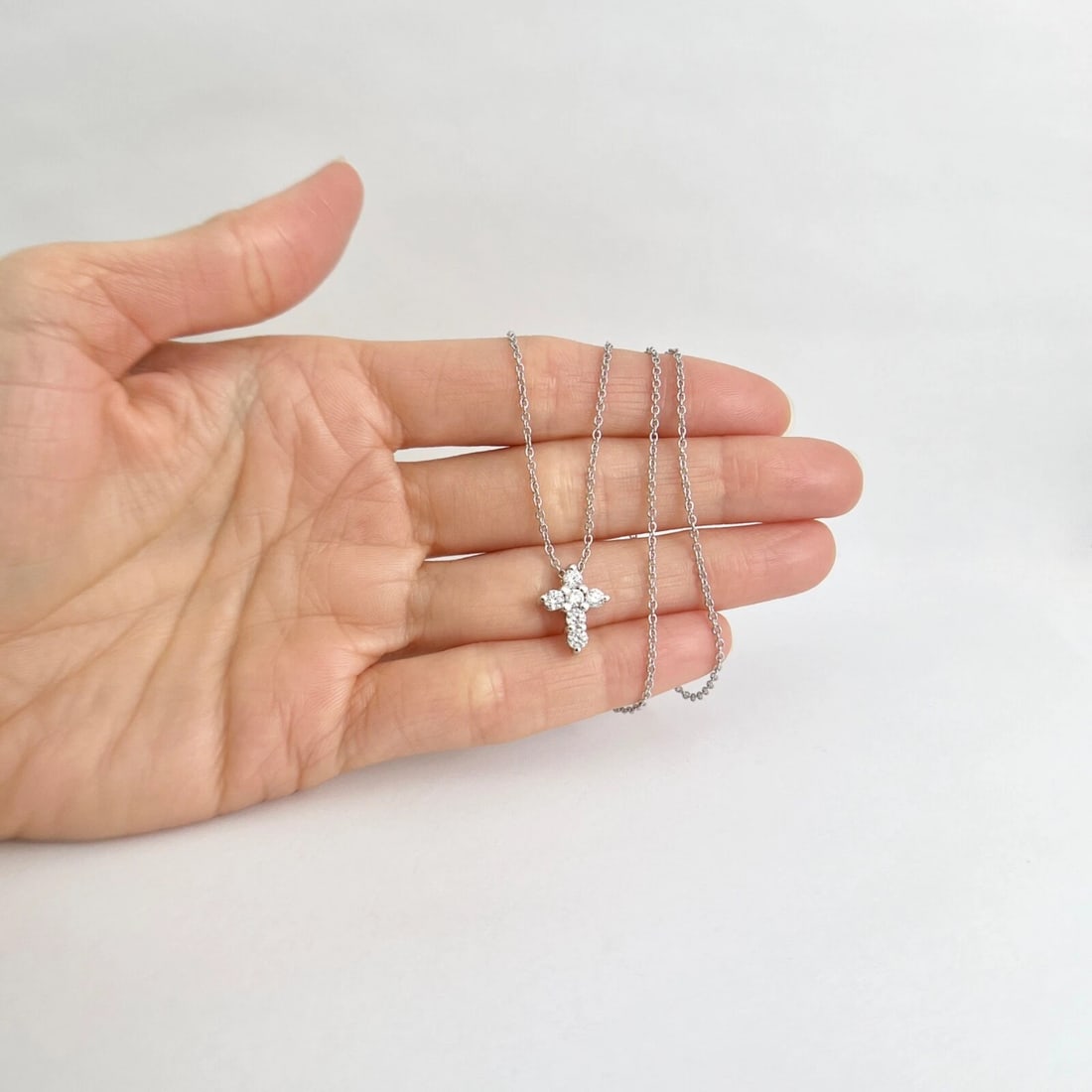 Small Diamond Cross Pendant Necklace 14K White Gold, .55 CTW - 5