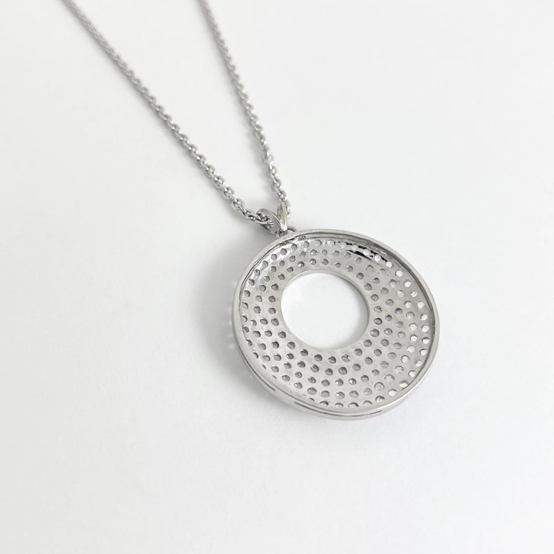 Pave Rose Cut Diamond Open Circle Pendant Necklace 18K 14K White Gold, 3.06 CTW - 7