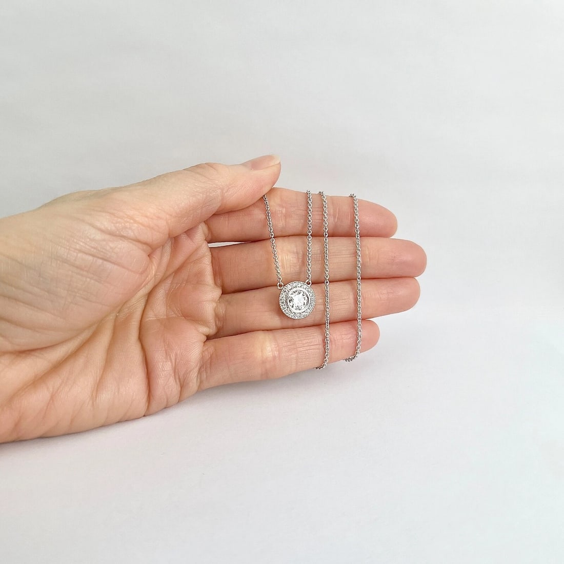 Round Diamond Bezel Halo Milgrain Pendant Necklace 14K White Gold, 1.04 CTW - 3