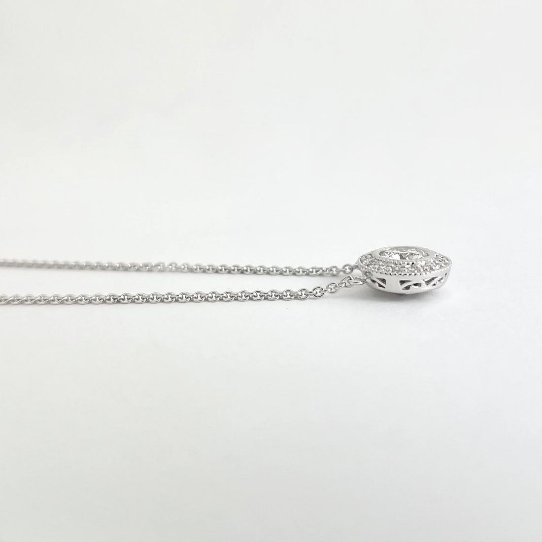 Round Diamond Bezel Halo Milgrain Pendant Necklace 14K White Gold, 1.04 CTW - 6