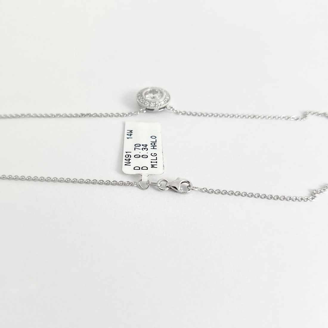 Round Diamond Bezel Halo Milgrain Pendant Necklace 14K White Gold, 1.04 CTW - 8