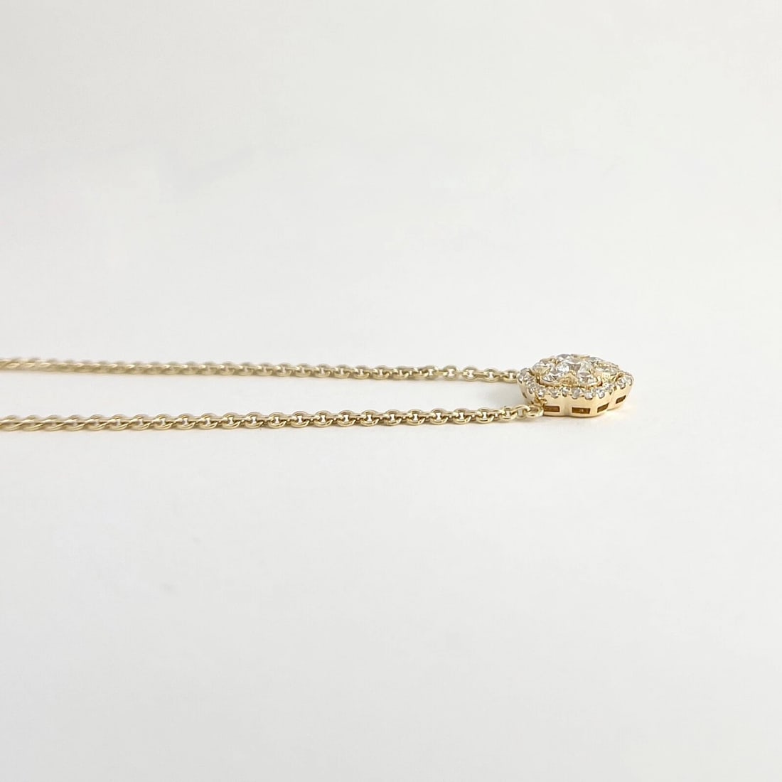 Round Diamond Cluster Halo Flower Pendant Necklace 14K Yellow Gold, .75 CTW - 6