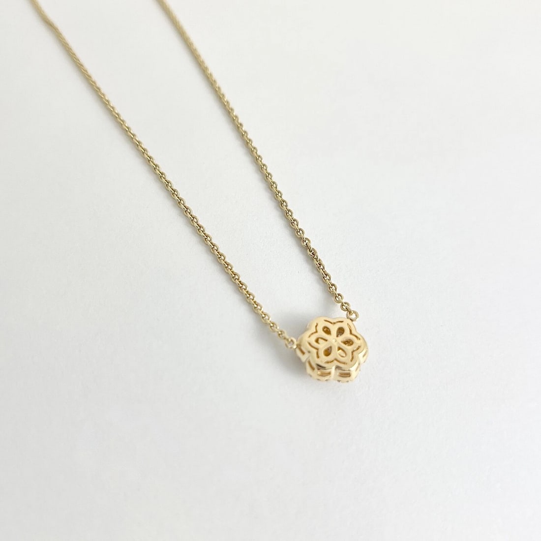 Round Diamond Cluster Halo Flower Pendant Necklace 14K Yellow Gold, .75 CTW - 7