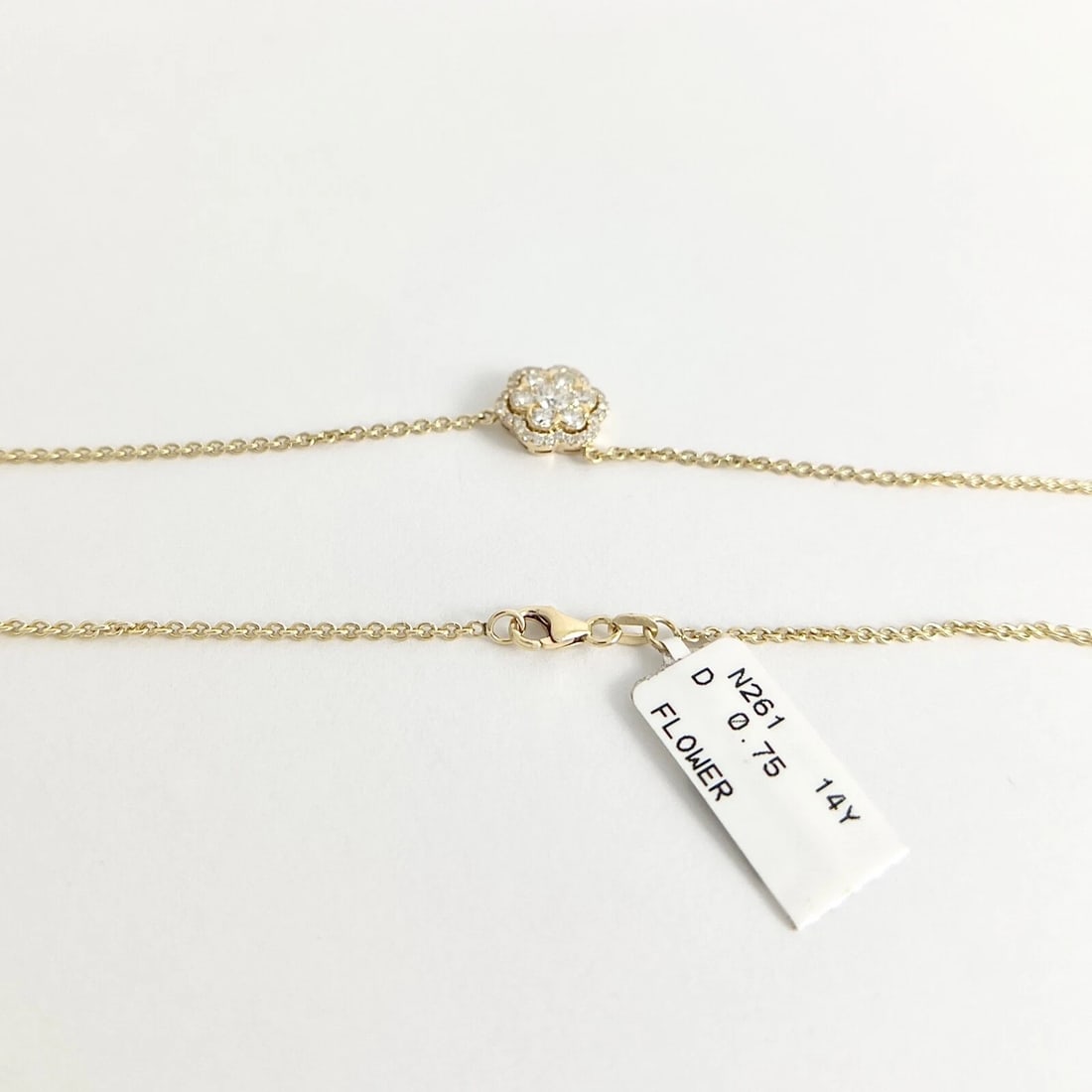 Round Diamond Cluster Halo Flower Pendant Necklace 14K Yellow Gold, .75 CTW - 8