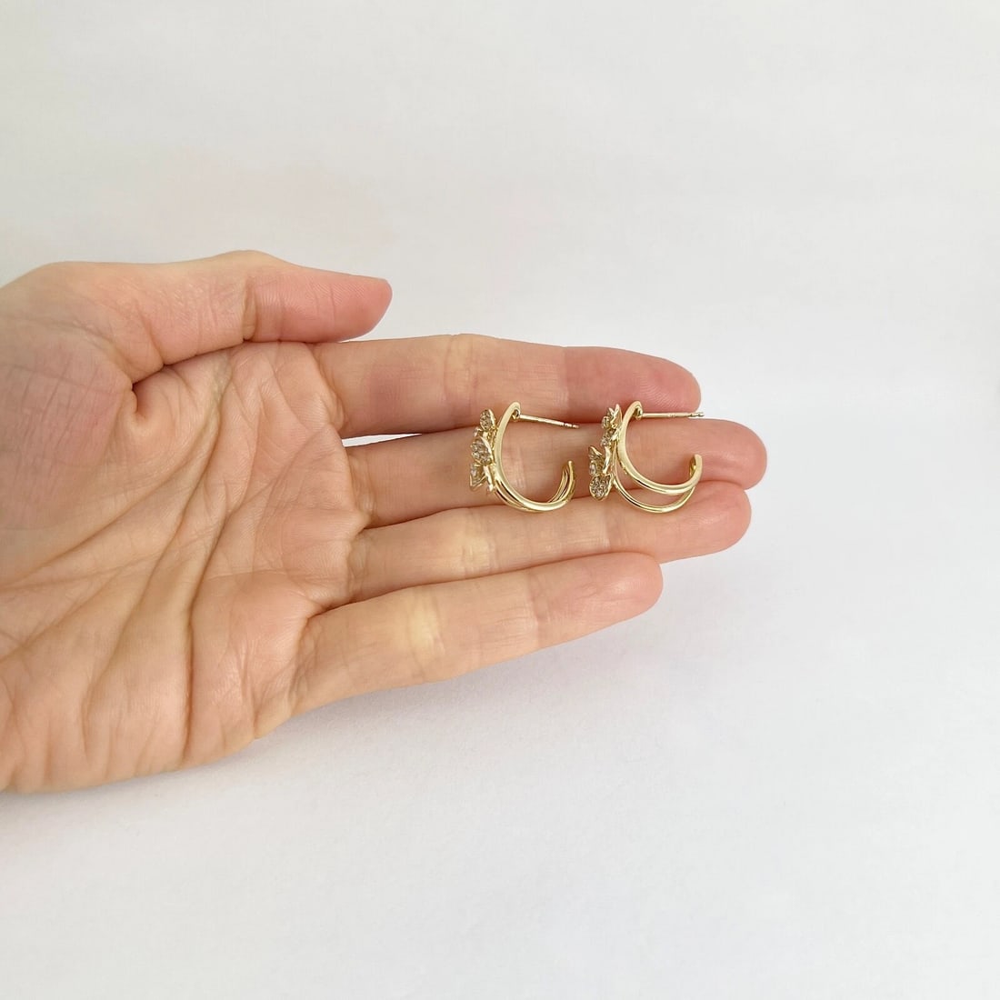 Pave Diamond Flower Floral Drop Hoop Earrings 14K Yellow Gold .65 CTW - 7