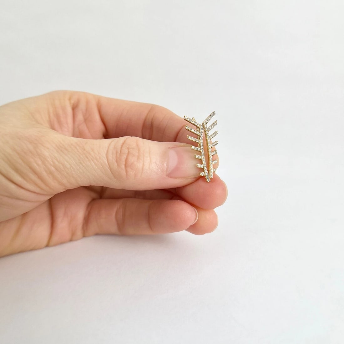 Curved Diamond Lashes Crawler Climber Stud Earrings 14K Yellow Gold .30 CTW - 5