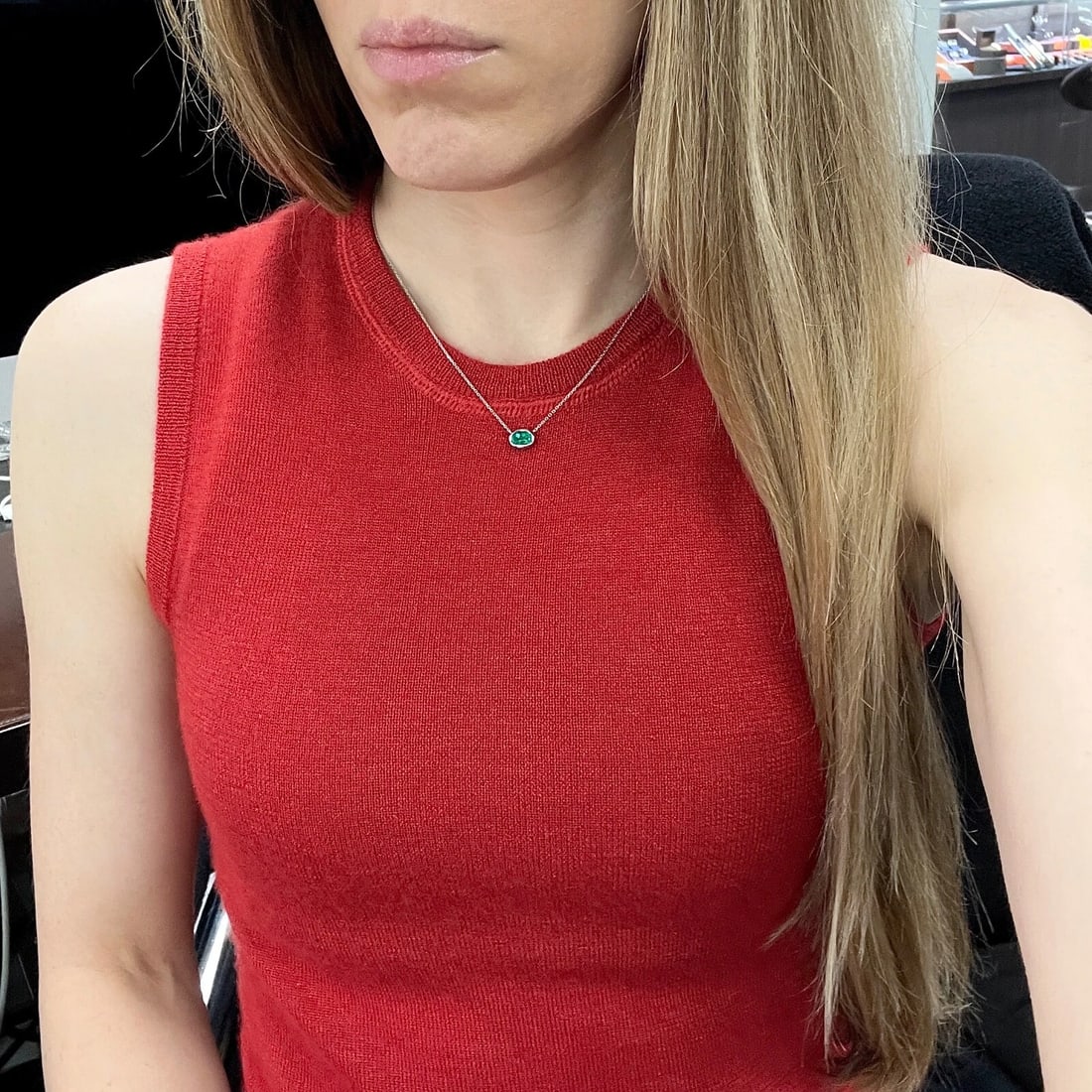 Oval Green Emerald Gemstone Solitaire Pendant Necklace 14K White Gold .93 CT - 5