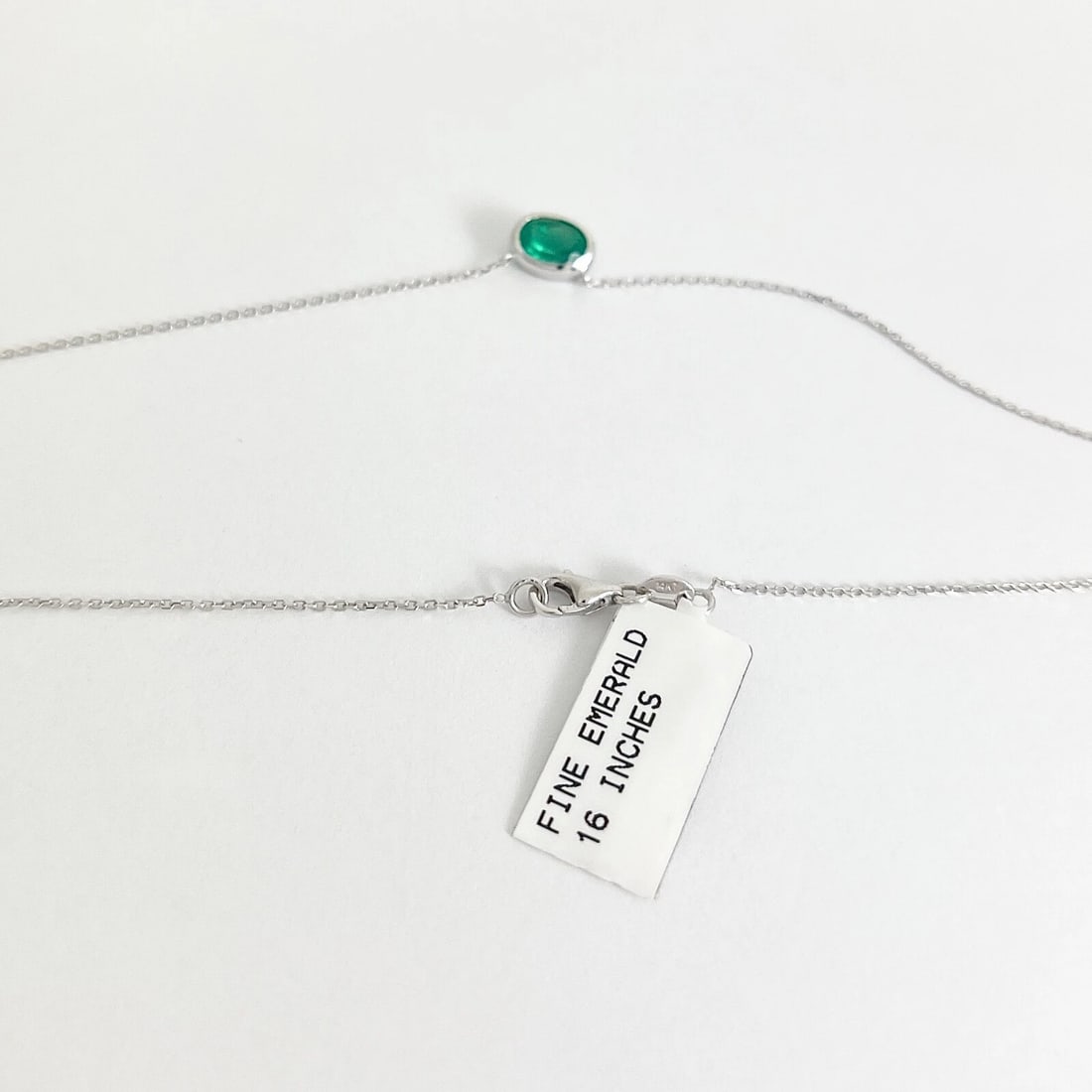 Oval Green Emerald Gemstone Solitaire Pendant Necklace 14K White Gold .93 CT - 7