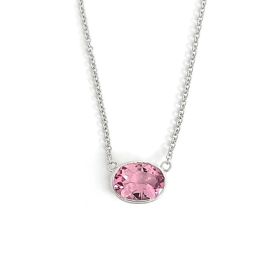 Oval Pink Tourmaline Gemstone Solitaire Pendant Necklace 14K White Gold 1.14 CT - 2