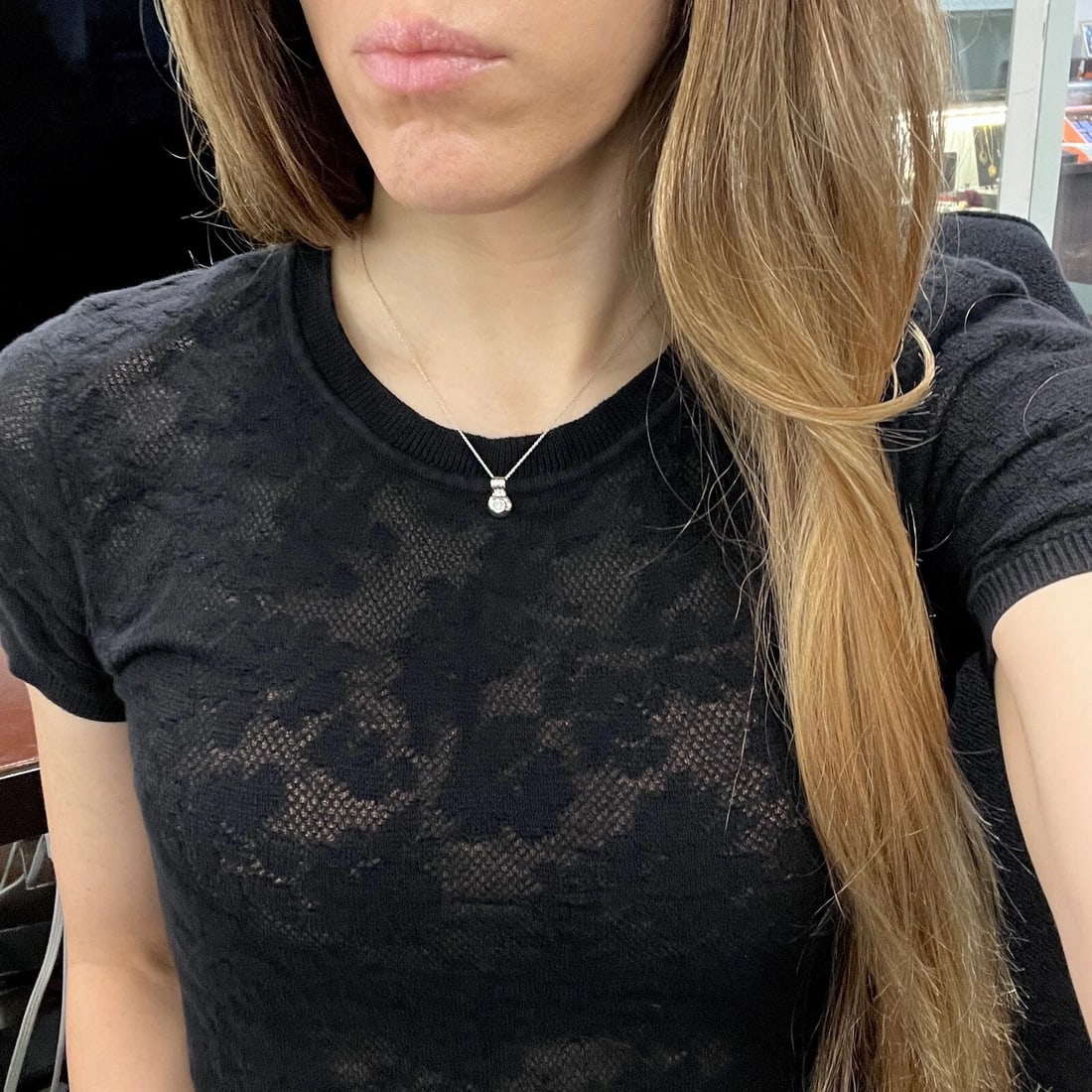 Round Bezel-Set Solitaire Diamond Pendant Necklace 14K White Gold .07 CT - 5