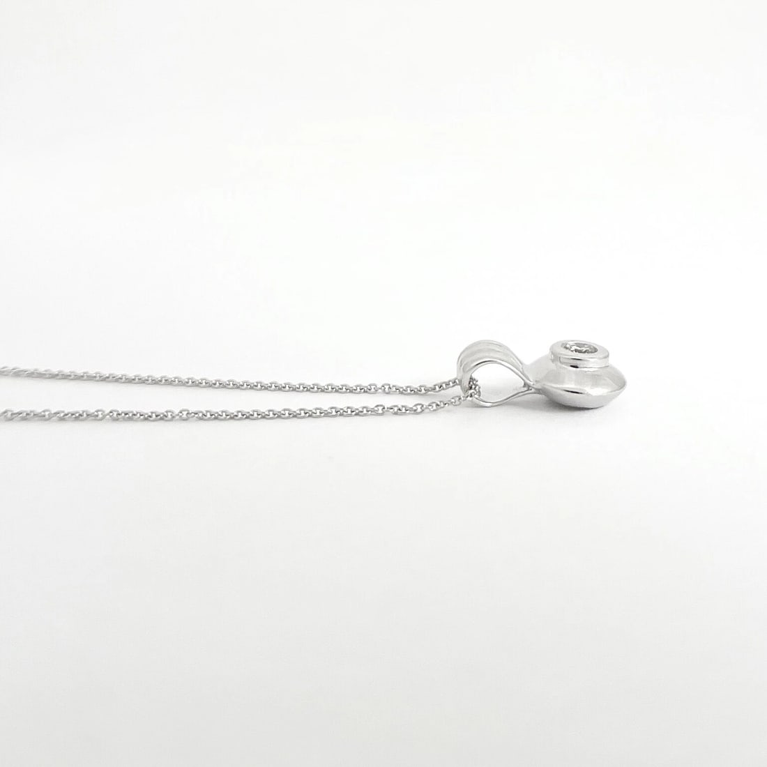 Round Bezel-Set Solitaire Diamond Pendant Necklace 14K White Gold .07 CT - 6