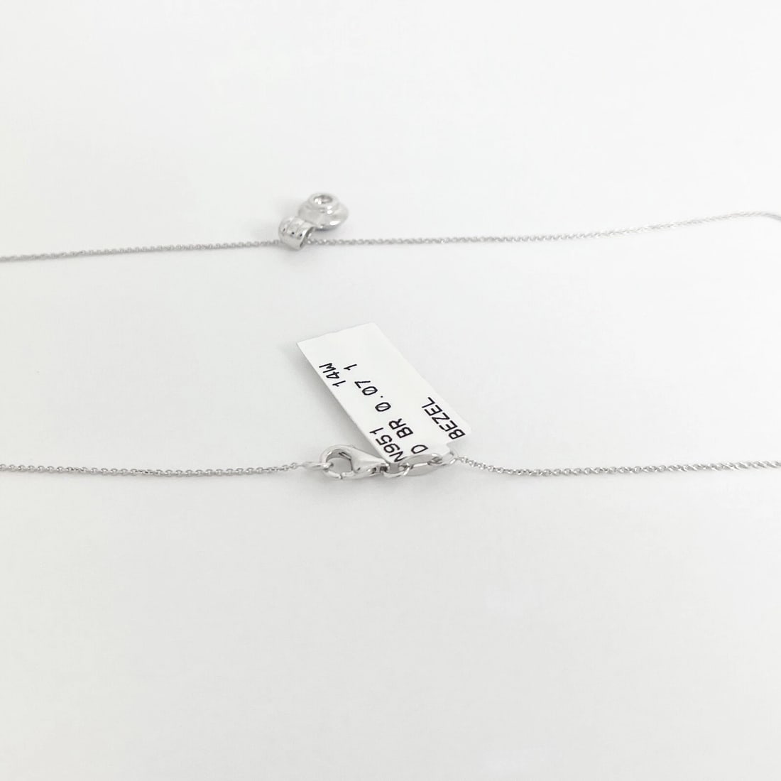 Round Bezel-Set Solitaire Diamond Pendant Necklace 14K White Gold .07 CT - 7