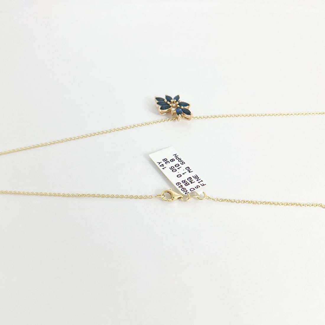 Marquise Blue Sapphire Diamond Cluster Pendant Necklace 14K Yellow Gold 1.15 CTW - 7