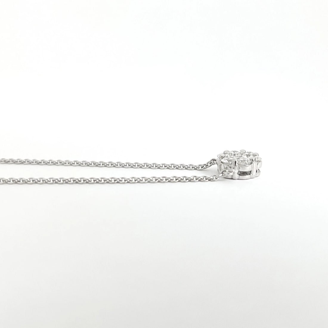 Round Cluster Flower Diamond Pendant Necklace 14K White Gold .70 CTW - 6