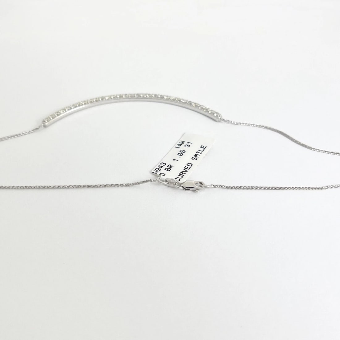 Curved Diamond Bar Smile Pendant Necklace 14K White Gold 1.05 CTW - 6