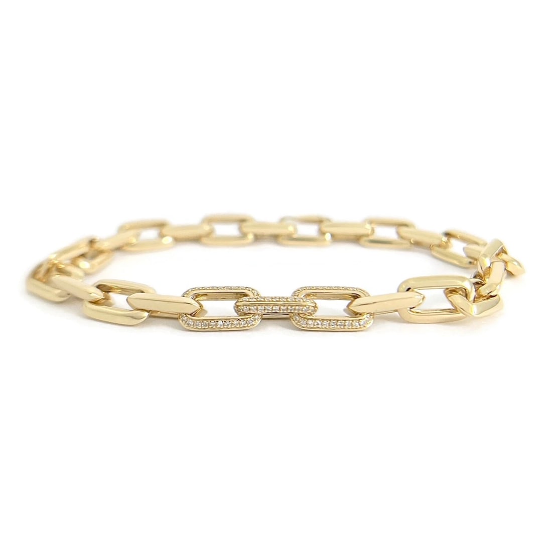 Pave Diamond Paperclip Chain Link Bracelet 14K Yellow Gold, .45 CTW - 2