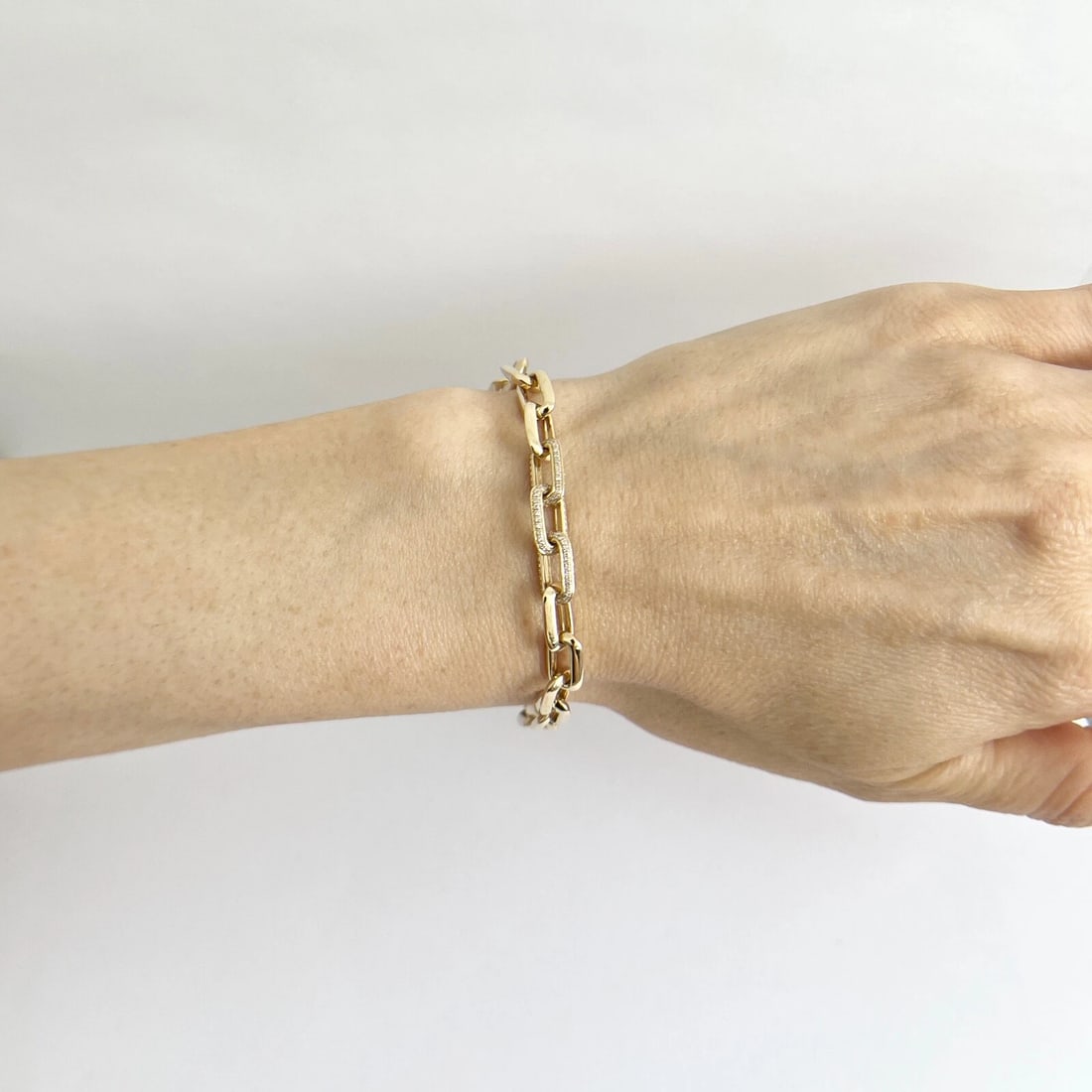 Pave Diamond Paperclip Chain Link Bracelet 14K Yellow Gold, .45 CTW - 4