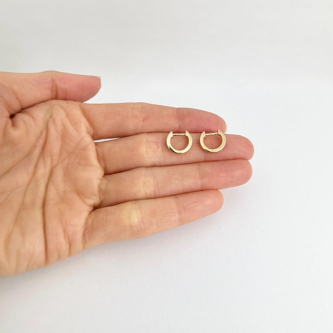 Orange Enamel Pave Diamond Thin Huggie Earrings 14K Yellow Gold, .08 CTW - 5