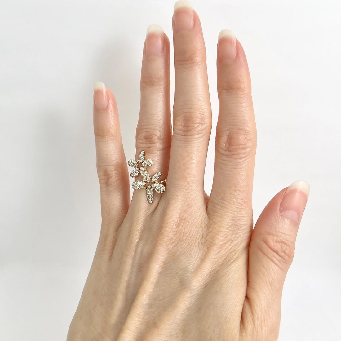 Pave Diamond Flower Floral Statement Ring 14K Yellow Gold, Size 6.75, .46 CTW - 4