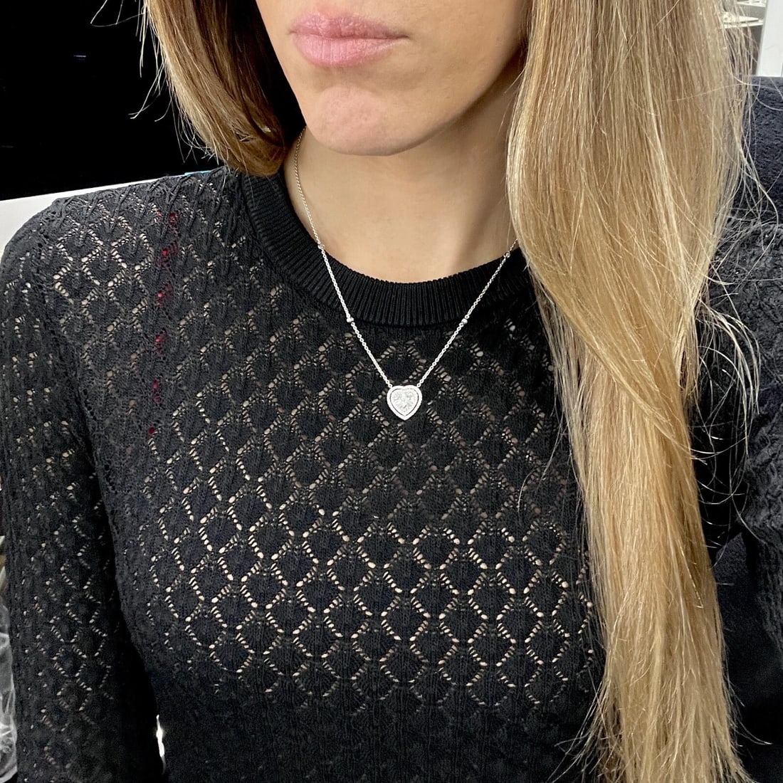Italian Baguette Diamond Halo Heart Pendant Necklace 18K White Gold, 1.87 CTW - 5