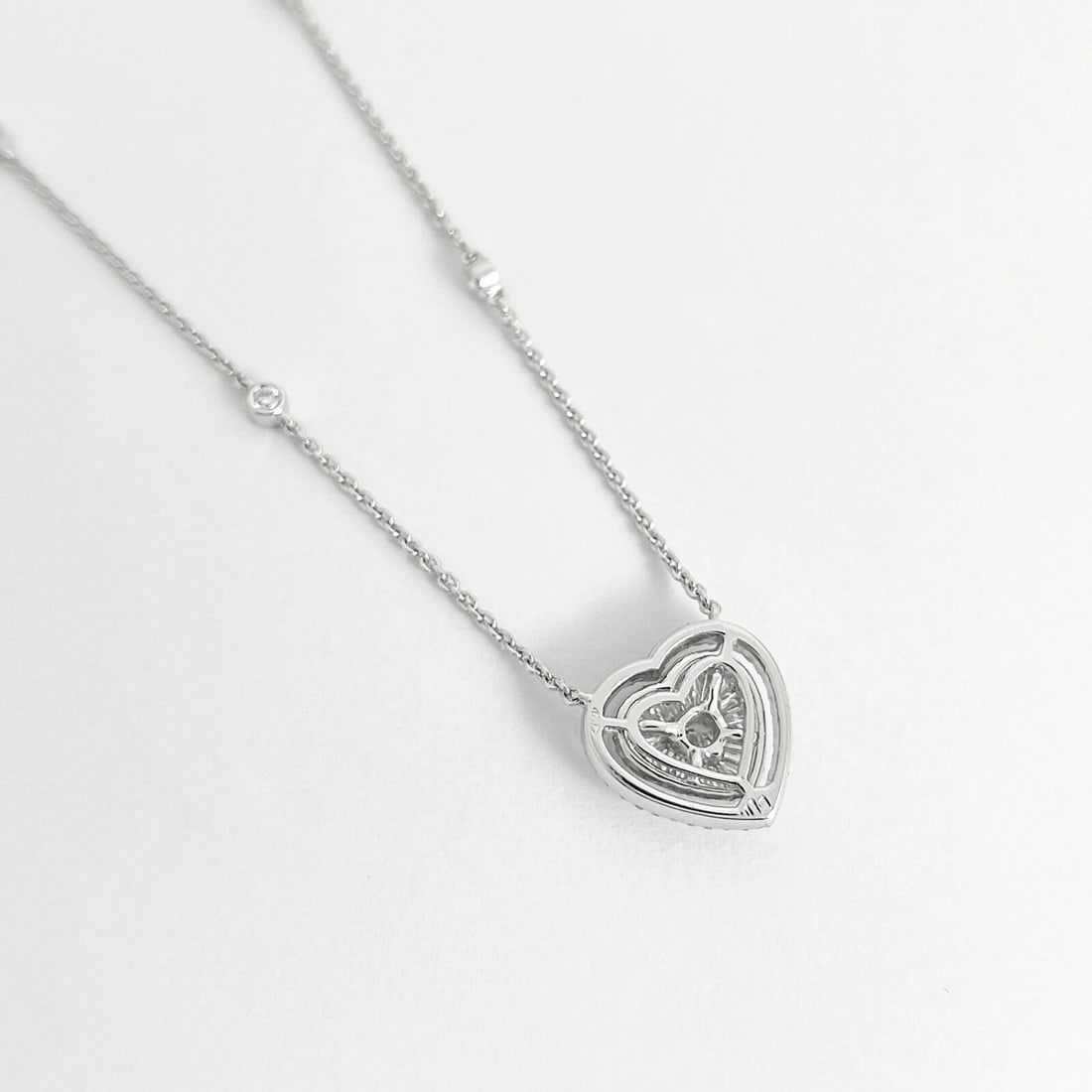 Italian Baguette Diamond Halo Heart Pendant Necklace 18K White Gold, 1.87 CTW - 8