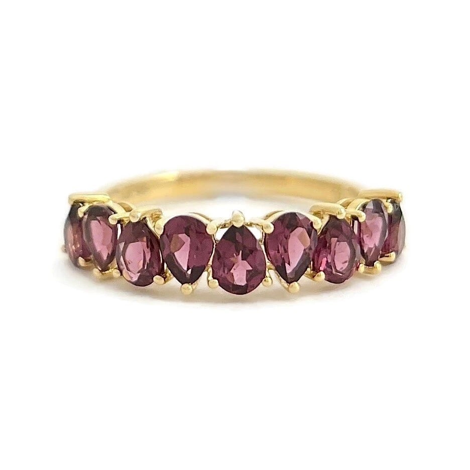 Pear Rhodolite Garnet Gemstone Band Ring 14K Yellow Gold, 1.67 CTW - 2