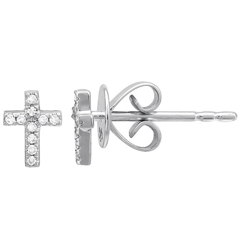 Small Diamond Cross Stud Earrings 14K White Gold, .10 CTW - 2