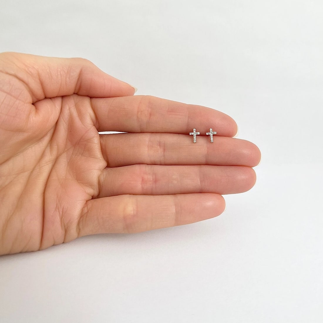 Small Diamond Cross Stud Earrings 14K White Gold, .10 CTW - 3