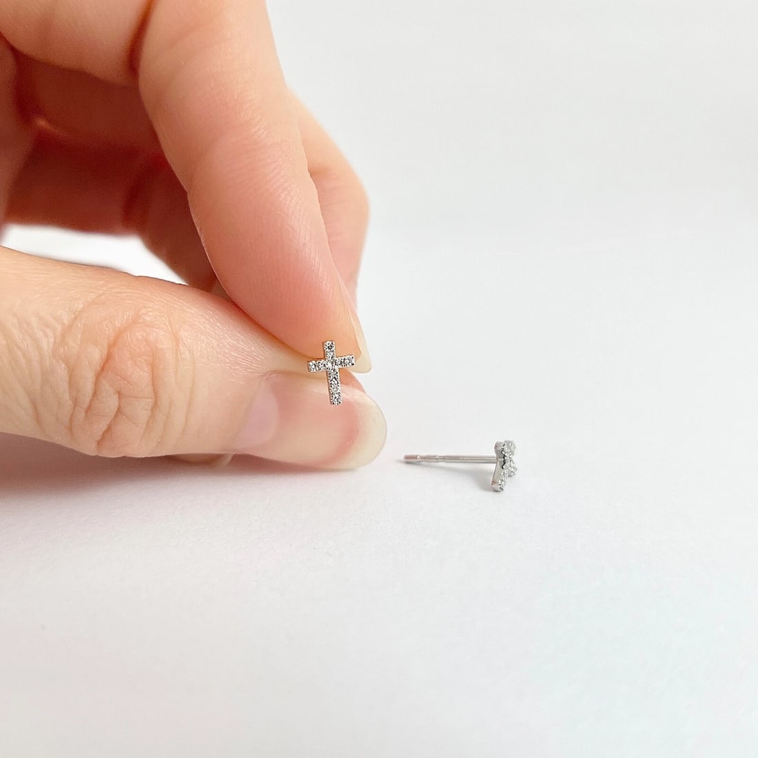 Small Diamond Cross Stud Earrings 14K White Gold, .10 CTW - 4