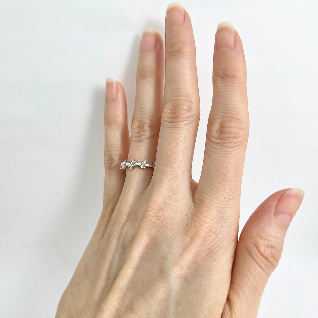 5-Stone Mixed Multi-Shape Diamond Statement Ring Band 14K White Gold, .35 CTW - 6