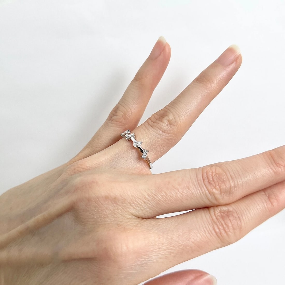 5-Stone Mixed Multi-Shape Diamond Statement Ring Band 14K White Gold, .35 CTW - 7