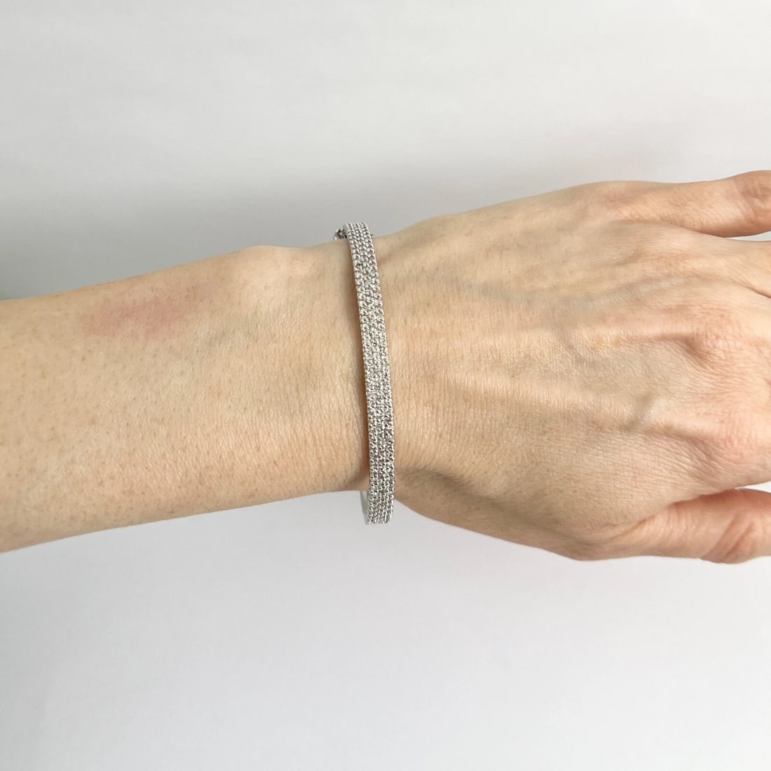 Champagne Pave Diamond Bangle Bracelet 14K White Gold, 1.55 CTW - 4