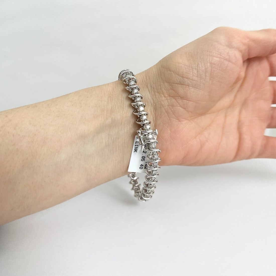 Round Diamond S-Link Tennis Bracelet 14K White Gold, 2.05 CTW - 6